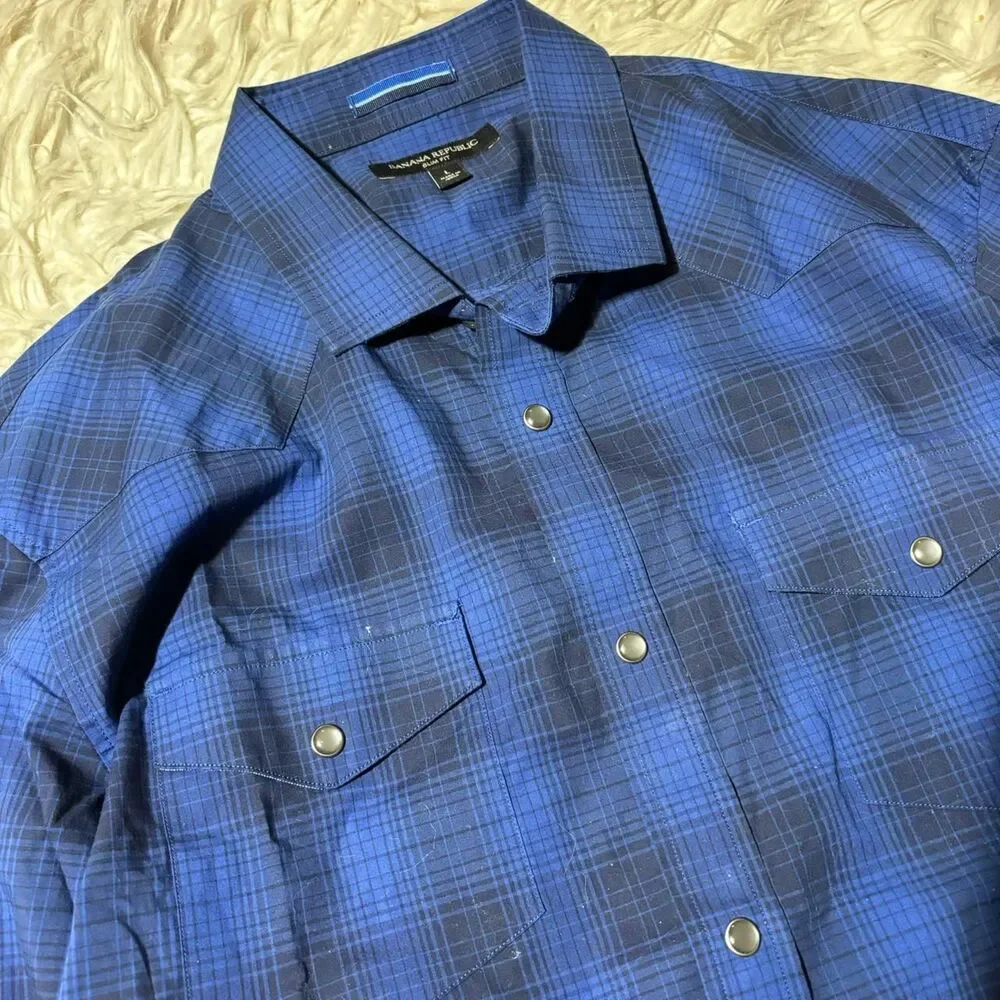 Banana-republic Men's Blue and Navy Shirt
